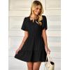 imageWomens Summer Mini Dress Casual Short Sleeve V Neck Smocked Waist Sundress Flowy Tiered Short Beach Vacation DressesBlack