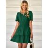 imageWomens Summer Mini Dress Casual Short Sleeve V Neck Smocked Waist Sundress Flowy Tiered Short Beach Vacation DressesGreen