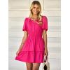 imageWomens Summer Mini Dress Casual Short Sleeve V Neck Smocked Waist Sundress Flowy Tiered Short Beach Vacation DressesHot Pink