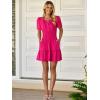 imageWomens Summer Mini Dress Casual Short Sleeve V Neck Smocked Waist Sundress Flowy Tiered Short Beach Vacation DressesHot Pink