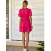 imageWomens Summer Mini Dress Casual Short Sleeve V Neck Smocked Waist Sundress Flowy Tiered Short Beach Vacation DressesHot Pink