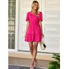 imageWomens Summer Mini Dress Casual Short Sleeve V Neck Smocked Waist Sundress Flowy Tiered Short Beach Vacation DressesHot Pink