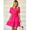 imageWomens Summer Mini Dress Casual Short Sleeve V Neck Smocked Waist Sundress Flowy Tiered Short Beach Vacation DressesHot Pink