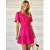 imageWomens Summer Mini Dress Casual Short Sleeve V Neck Smocked Waist Sundress Flowy Tiered Short Beach Vacation DressesHot Pink