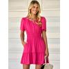 imageWomens Summer Mini Dress Casual Short Sleeve V Neck Smocked Waist Sundress Flowy Tiered Short Beach Vacation DressesHot Pink