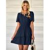 imageWomens Summer Mini Dress Casual Short Sleeve V Neck Smocked Waist Sundress Flowy Tiered Short Beach Vacation DressesNavy