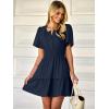 imageWomens Summer Mini Dress Casual Short Sleeve V Neck Smocked Waist Sundress Flowy Tiered Short Beach Vacation DressesNavy