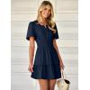 imageWomens Summer Mini Dress Casual Short Sleeve V Neck Smocked Waist Sundress Flowy Tiered Short Beach Vacation DressesNavy