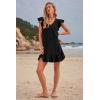 imageWomens Summer Mini Dress Flutter Sleeve V Neck Casual Loose Swimsuit Cover Up Flowy Ruffle Beach Vacation SundressesBlack