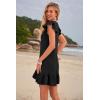 imageWomens Summer Mini Dress Flutter Sleeve V Neck Casual Loose Swimsuit Cover Up Flowy Ruffle Beach Vacation SundressesBlack