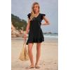 imageWomens Summer Mini Dress Flutter Sleeve V Neck Casual Loose Swimsuit Cover Up Flowy Ruffle Beach Vacation SundressesBlack