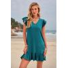 imageWomens Summer Mini Dress Flutter Sleeve V Neck Casual Loose Swimsuit Cover Up Flowy Ruffle Beach Vacation SundressesBlue