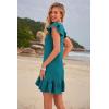 imageWomens Summer Mini Dress Flutter Sleeve V Neck Casual Loose Swimsuit Cover Up Flowy Ruffle Beach Vacation SundressesBlue