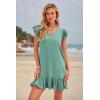 imageWomens Summer Mini Dress Flutter Sleeve V Neck Casual Loose Swimsuit Cover Up Flowy Ruffle Beach Vacation SundressesLight Green
