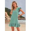 imageWomens Summer Mini Dress Flutter Sleeve V Neck Casual Loose Swimsuit Cover Up Flowy Ruffle Beach Vacation SundressesLight Green