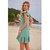 imageWomens Summer Mini Dress Flutter Sleeve V Neck Casual Loose Swimsuit Cover Up Flowy Ruffle Beach Vacation SundressesLight Green