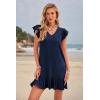 imageWomens Summer Mini Dress Flutter Sleeve V Neck Casual Loose Swimsuit Cover Up Flowy Ruffle Beach Vacation SundressesRoyal Blue
