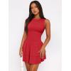 imageWomens Summer Mini Dress Sleeveless Crewneck Short Tank Sundress Flowy Ruffle Tiered Cocktail Party DressesRed