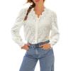 imageLace Tops for Women Dressy Casual Blouses Puff Long Sleeve V Neck Button Down Business Work ShirtsIvory