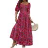 imageWomen Boho Maxi Dresses Summer 2025 Puff Sleeve Square Neck Smocked Aline Casual Ruffle Tiered Flowy Beach Long Dress PocketPink