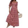 imageWomen Boho Maxi Dresses Summer 2025 Puff Sleeve Square Neck Smocked Aline Casual Ruffle Tiered Flowy Beach Long Dress PocketRed