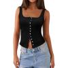imageWomen Square Neck Crop Tank Tops Sexy Y2K Summer Sleeveless Button Down Fitted Shirts Lace Going Out Camisole TopsBlack