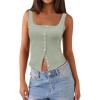 imageWomen Square Neck Crop Tank Tops Sexy Y2K Summer Sleeveless Button Down Fitted Shirts Lace Going Out Camisole TopsGreen