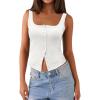 imageWomen Square Neck Crop Tank Tops Sexy Y2K Summer Sleeveless Button Down Fitted Shirts Lace Going Out Camisole TopsWhite