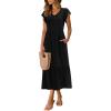 imageWomen Summer Dresses 2025 Trendy Ruffle Sleeve V Neck Tiered Flowy A Line Casual Loose Beach Midi Dress with PocketBlack