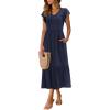imageWomen Summer Dresses 2025 Trendy Ruffle Sleeve V Neck Tiered Flowy A Line Casual Loose Beach Midi Dress with PocketNavy Blue