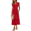 imageWomen Summer Dresses 2025 Trendy Ruffle Sleeve V Neck Tiered Flowy A Line Casual Loose Beach Midi Dress with PocketRed