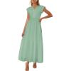 imageWomen Summer Maxi Dress 2025 Cap Sleeve V Neck Button Casual Loose Ruffle Tiered ALine Long Flowy Beach SundressGreen