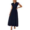 imageWomen Summer Maxi Dress 2025 Cap Sleeve V Neck Button Casual Loose Ruffle Tiered ALine Long Flowy Beach SundressNavy