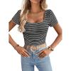 imageWomen Summer Short Sleeve Shirts Ruched Tops Sexy Square Neck Blouses Going Out Knit T Shirt Basic TeesBlack