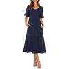 imageWomens Casual Summer Dress Casual Ruffle Short Sleeve V Neck A Line Flowy Tiered Beach Maxi Dresses with PocketsNavy Blue