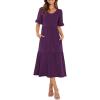 imageWomens Casual Summer Dress Casual Ruffle Short Sleeve V Neck A Line Flowy Tiered Beach Maxi Dresses with PocketsPurple