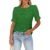 imageWomens Eyelet Tops Puff Short Sleeve Blouses Dressy Casual Cute Hollow Out Crochet Lace Embroidered Summer ShirtsGreen
