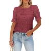imageWomens Eyelet Tops Puff Short Sleeve Blouses Dressy Casual Cute Hollow Out Crochet Lace Embroidered Summer ShirtsReddish Brown