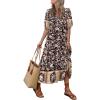 imageWomens Floral Boho Maxi Dress 2025 Summer V Neck Puff Sleeve Casual Loose Flowy Long Beach DressesPurple