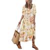 imageWomens Floral Boho Maxi Dress 2025 Summer V Neck Puff Sleeve Casual Loose Flowy Long Beach DressesWhite