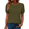 imageWomens Lace Short Sleeve Tops Dressy Casual Blouses Business Work Office T Shirts 2025 Trendy Summer ClothesArmy Green