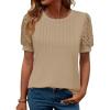 imageWomens Lace Short Sleeve Tops Dressy Casual Blouses Business Work Office T Shirts 2025 Trendy Summer ClothesKhaki