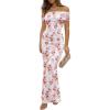 imageWomens Mesh Floral Maxi Dress 2025 Summer Off The Shoulder Ruched Bodycon Long Cocktail Party Fitted DressesBeige Floral