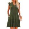 imageWomens Summer Casual Mini Dress Ruffle Sleeve V Neck Boho Sundress Flowy Babydoll Tiered Short Beach Vacation DressesArmy Green