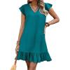 imageWomens Summer Mini Dress Flutter Sleeve V Neck Casual Loose Swimsuit Cover Up Flowy Ruffle Beach Vacation SundressesBlue