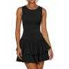 imageWomens Summer Mini Dress Sleeveless Crewneck Short Tank Sundress Flowy Ruffle Tiered Cocktail Party DressesBlack
