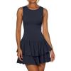 imageWomens Summer Mini Dress Sleeveless Crewneck Short Tank Sundress Flowy Ruffle Tiered Cocktail Party DressesNavy