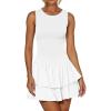 imageWomens Summer Mini Dress Sleeveless Crewneck Short Tank Sundress Flowy Ruffle Tiered Cocktail Party DressesWhite