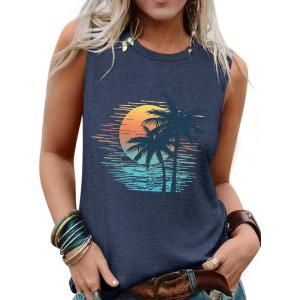 imageSleeveless Tank Tops for Women 2025 Summer Casual Blouses Graphic Tees Loose Fit Crewneck Vacation Outfits ShirtsPattern10