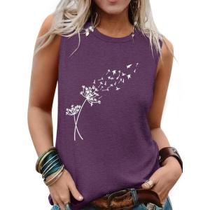 imageSleeveless Tank Tops for Women 2025 Summer Casual Blouses Graphic Tees Loose Fit Crewneck Vacation Outfits ShirtsPattern11